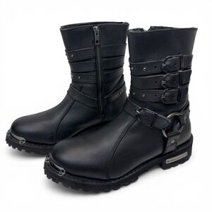 Milwaukee Biker Moto Boots Women's Size 10 Studded Buckle Harness Lug Sole Black